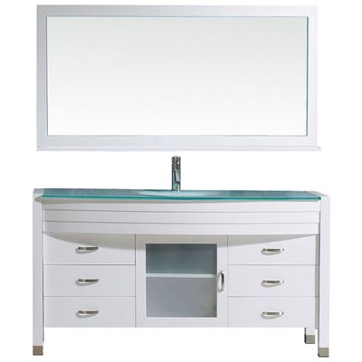 Virtu Bathroom Vanities, Single Sink Vanities, 50-70, Modern, white, Complete Vanity Sets, Light, Modern, Aqua Tempered Glass, Solid wood frame construction, Freestanding, Bathroom Vanity Set, 840166124505, MS-5061-G-WH