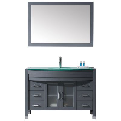 Virtu Bathroom Vanities, Single Sink Vanities, 40-50, Modern, Gray, Complete Vanity Sets, Medium, Modern, Aqua Tempered Glass, Solid wood frame construction, Freestanding, Bathroom Vanity Set, 840166126103, MS-509-G-GR