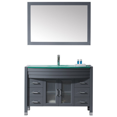 Virtu Bathroom Vanities, Single Sink Vanities, 40-50, Modern, Gray, Complete Vanity Sets, Medium, Modern, Aqua Tempered Glass, Solid wood frame construction, Freestanding, Bathroom Vanity Set, 840166126110, MS-509-G-GR-001