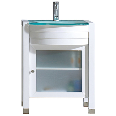 Virtu Bathroom Vanities, Single Sink Vanities, Glass, white, With Top and Sink, Light, Modern, Solid wood frame construction, Freestanding, Bathroom Vanity Set, 840166150580, MS-545-G-WH-NM