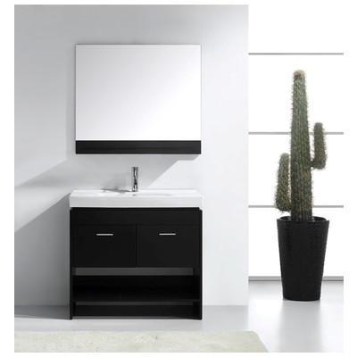 Virtu Bathroom Vanities, Single Sink Vanities, 30-40, Modern, Dark Brown, Complete Vanity Sets, Dark, Modern, White Ceramic, Solid wood frame construction, Freestanding, Bathroom Vanity Set, 840166107416, MS-555-C-ES-001