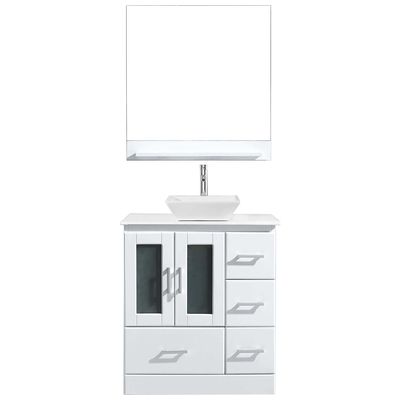 Virtu Bathroom Vanities, Single Sink Vanities, 30-40, Modern, white, Complete Vanity Sets, Light, Modern, White Engineered Stone, Solid wood frame construction, Freestanding, Bathroom Vanity Set, 840166115992, MS-6730-S-WH