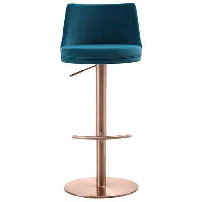 Bar Chairs and Stools WhiteLine BS1715F-RGLD/BLU 696576751981 Dining Blue navy teal turquiose indig Bar Velvet Swivel 