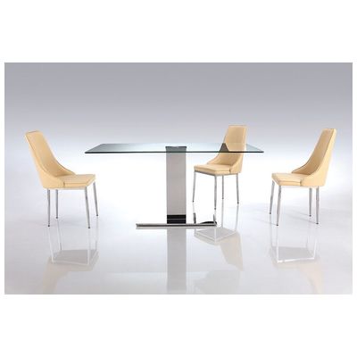 Dining Room Tables WhiteLine Genoa Dining DT1418 696576745850 Dining Clear GLASS Metal Aluminum BRO 