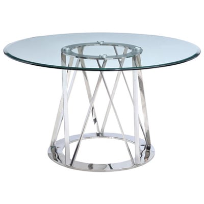 Dining Room Tables WhiteLine Hanover DT1468 696576746550 Dining Round Clear GLASS Metal Aluminum BRO 