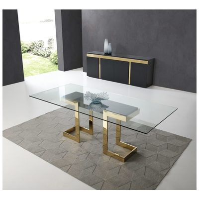 Dining Room Tables WhiteLine DT1658-BLK 696576750557 Dining Clear GLASS Gold Metal Aluminu 