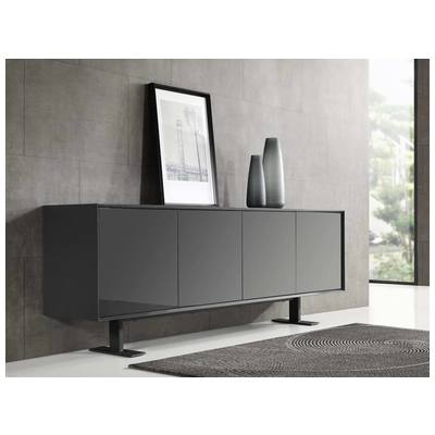 Buffets and Cabinets WhiteLine SB1650-DGRY 696576751394 Dining Dark Grey Gray Grey Buffet Acacia Wood MDF Metal Acacia Acacia Wood MDF Metal Dark G 