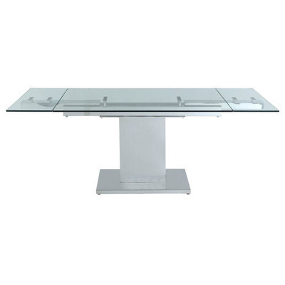 Dining Room Tables WhiteLine Slim Dining DT1233 799430199803 Dining Pedestal Clear GLASS Metal Aluminum BRO Complete Vanity Sets 