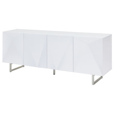 Buffets and Cabinets WhiteLine Paul Dining SB1180-WHT 799430202107 Dining GLASS White snow Modern Buffet Glass Mahogany Glass Tempered Gloss White Complete Vanity Sets 