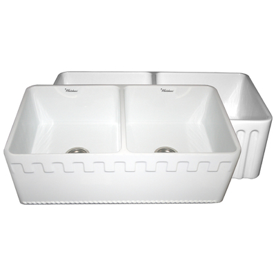 Double Bowl Sinks Whitehaus Reversible Fireclay White Kitchen WHFLATN3318-WHITE 848130007809 Sink BlackebonyBluenavytealturquios BISCUIT Colors White Black Blu Apron 