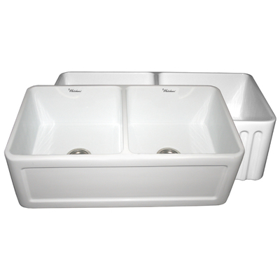 Double Bowl Sinks Whitehaus Reversible Fireclay White Kitchen WHFLCON3318-WHITE 848130007960 Sink BlackebonyBluenavytealturquios BISCUIT Colors White Black Blu Apron 
