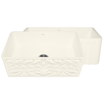 Single Bowl Sinks Whitehaus Reversible Fireclay Biscuit Kitchen WHFLGO3018-BISCUIT 848130026916 Sink Farmhouse Apron Biscuit 