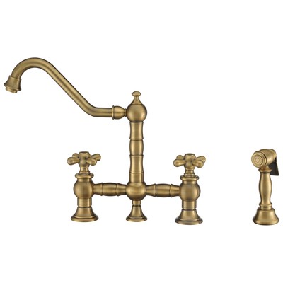 Kitchen Faucets Whitehaus Vintage III + Brass Antique Brass Kitchen WHKBTCR3-9201-NT-AB 848130033983 Faucet Kitchen Faucets Kitchen Antique Brass Bronze Brush Br 