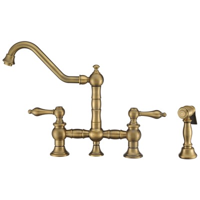 Kitchen Faucets Whitehaus Vintage III + Brass Antique Brass Kitchen WHKBTLV3-9201-NT-AB 848130034065 Faucet Kitchen Faucets Kitchen Antique Brass Bronze Brush Br 