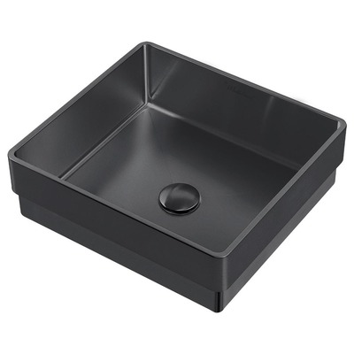 Bathroom Vanity Sinks Whitehaus Noah Plus Collection Stainless Steel Matte Black Bathroom WHNPL1577-MBLK 848130031446 Sink Blackebony Stainless Steel Sinks Stainles Sinks with Faucets with Faucet Semi-Recessed Semi Recessed 
