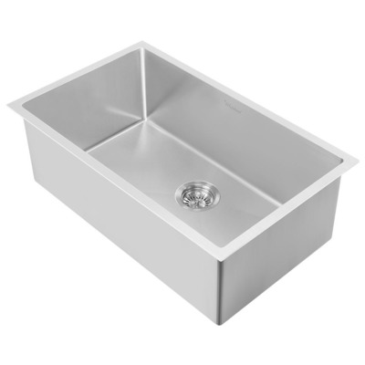 Single Bowl Sinks Whitehaus Noah Plus Collection Stainless Steel Brushed Stainless Steel Kitchen WHNPL2718-BSS 848130031507 Sink Dual DoubleSingle Brushed Metal Steel Titanium B 