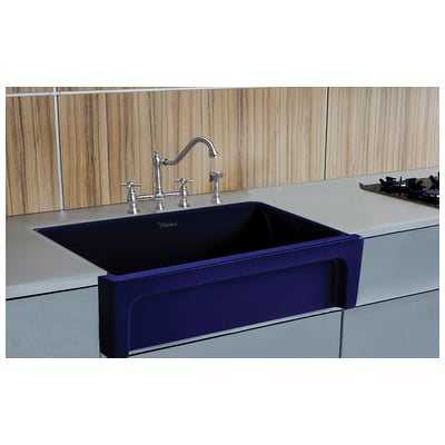 Single Bowl Sinks Whitehaus Fireclay Sapphire Blue Kitchen WHQ5530-BLUE 848130034539 Sink BlackebonyBluenavytealturquios Farmhouse Apron Biscuit Black Blue White Arcti 