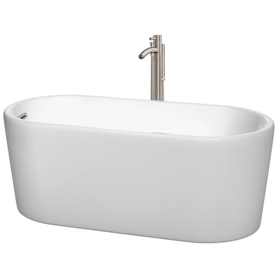 Wyndham Free Standing Bath Tubs, Whitesnow, Brushed Nickel, Faucet, Freestanding Bathtub, 700161167399, WCBTK151159ATP11BN
