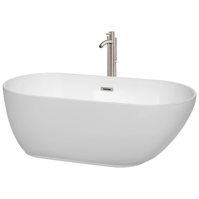 Wyndham Free Standing Bath Tubs, Whitesnow, Brushed Nickel, Faucet, Complete Vanity Sets, Freestanding Bathtub, 700161143980, WCOBT100060ATP11BN