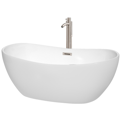Wyndham Free Standing Bath Tubs, Whitesnow, Brushed Nickel,Chrome, Faucet, Freestanding Bathtub, 700161172942, WCOBT101460ATP11BN