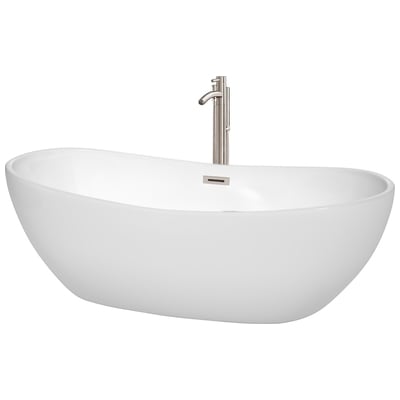 Wyndham Free Standing Bath Tubs, Whitesnow, Brushed Nickel,Chrome, Faucet, Freestanding Bathtub, 700161173024, WCOBT101470ATP11BN