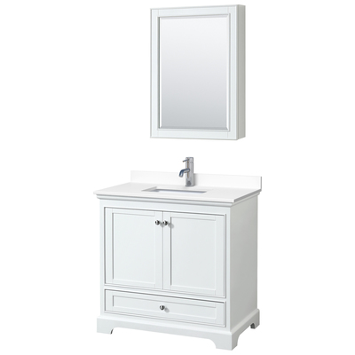 Wyndham Bathroom Vanities, Single Sink Vanities, 30-40, White, Modern, Vanity Set, 840193303034, WCS202036SWHWCUNSMED