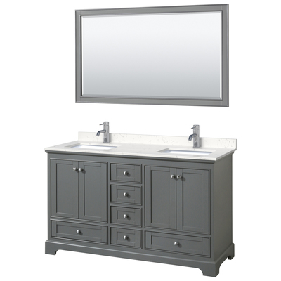 Wyndham Bathroom Vanities, Double Sink Vanities, 50-70, Gray, Modern, Vanity Set, 840193304338, WCS202060DKGC2UNSM58