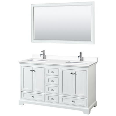 Wyndham Bathroom Vanities, Double Sink Vanities, 50-70, White, Modern, Vanity Set, 840193303133, WCS202060DWHWCUNSM58