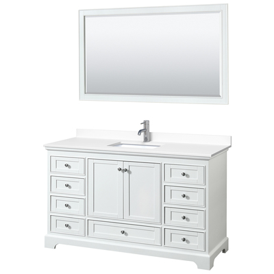 Wyndham Bathroom Vanities, Single Sink Vanities, 50-70, White, Modern, Vanity Set, 840193303072, WCS202060SWHWCUNSM58