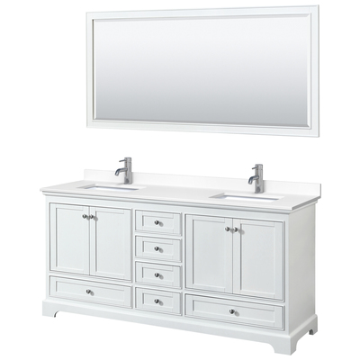 Wyndham Bathroom Vanities, Double Sink Vanities, 70-90, White, Modern, Vanity Set, 840193303171, WCS202072DWHWCUNSM70