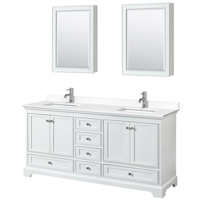 Wyndham Bathroom Vanities, Double Sink Vanities, 70-90, White, Modern, Vanity Set, 840193303164, WCS202072DWHWCUNSMED