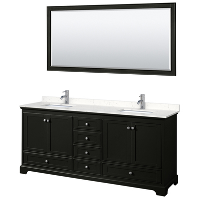 Wyndham Bathroom Vanities, Double Sink Vanities, 70-90, Dark Brown, Modern, Vanity Set, 840193304178, WCS202080DDEC2UNSM70