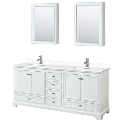Wyndham Bathroom Vanities, Double Sink Vanities, 70-90, White, Modern, Vanity Set, 840193303201, WCS202080DWHWCUNSMED