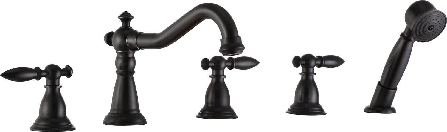 single handle deck mount roman tub faucet with handheld sprayer Anzzi BATHROOM - Faucets - Bathtub Faucets - Deck Mounted Bronze