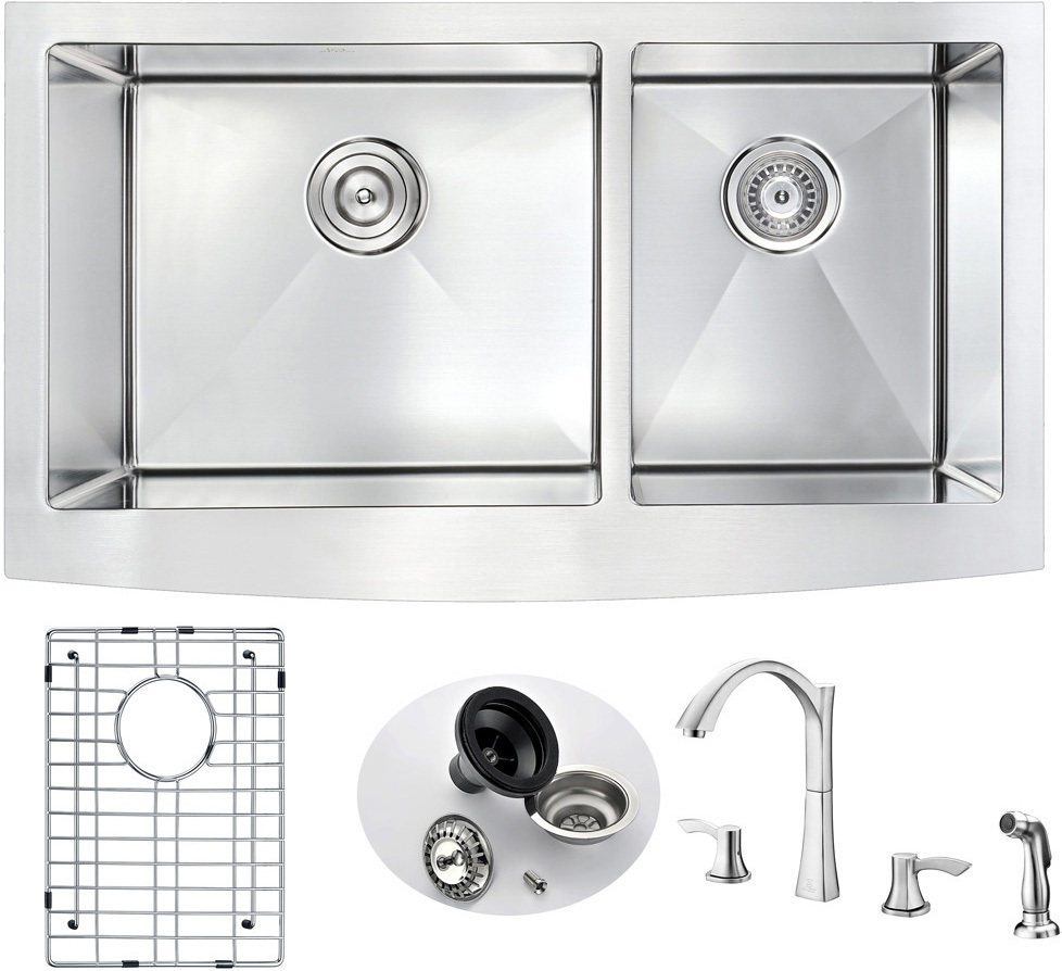 kitchen sink 1 and half bowl Anzzi KITCHEN - Kitchen Sinks - Farmhouse - Stainless Steel Steel