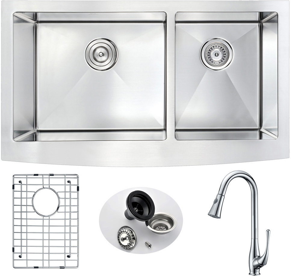 double bowl sink cabinet Anzzi KITCHEN - Kitchen Sinks - Farmhouse - Stainless Steel Steel