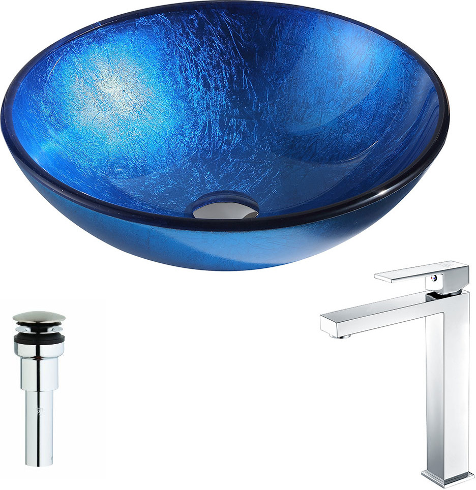 vanity sanitary Anzzi BATHROOM - Sinks - Vessel - Tempered Glass Blue