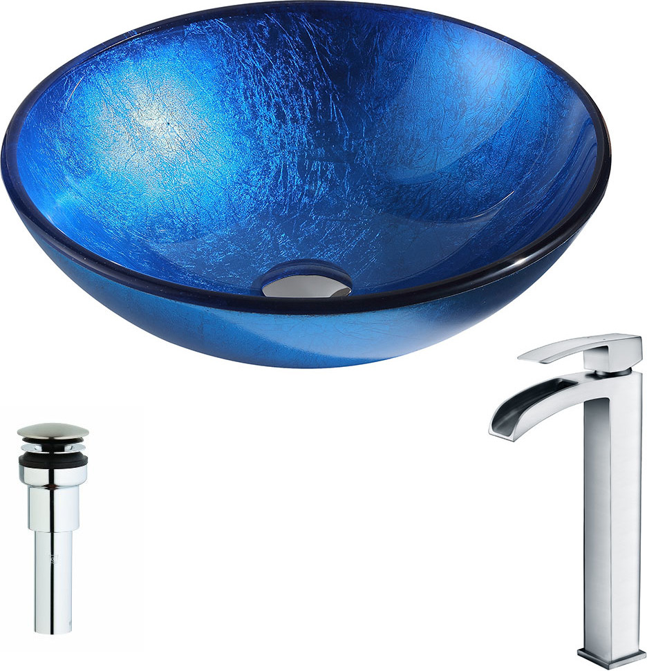 bathroom vanity taps Anzzi BATHROOM - Sinks - Vessel - Tempered Glass Blue