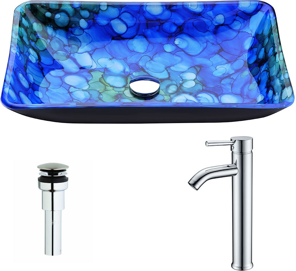 sink in restroom Anzzi BATHROOM - Sinks - Vessel - Tempered Glass Blue