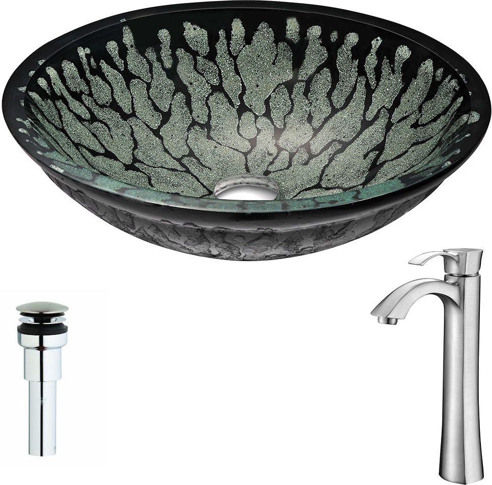 single vanity bathroom Anzzi BATHROOM - Sinks - Vessel - Tempered Glass Black