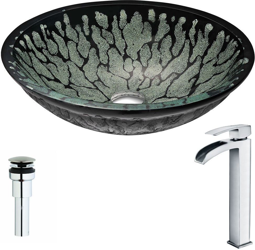 oval sink basin Anzzi BATHROOM - Sinks - Vessel - Tempered Glass Black