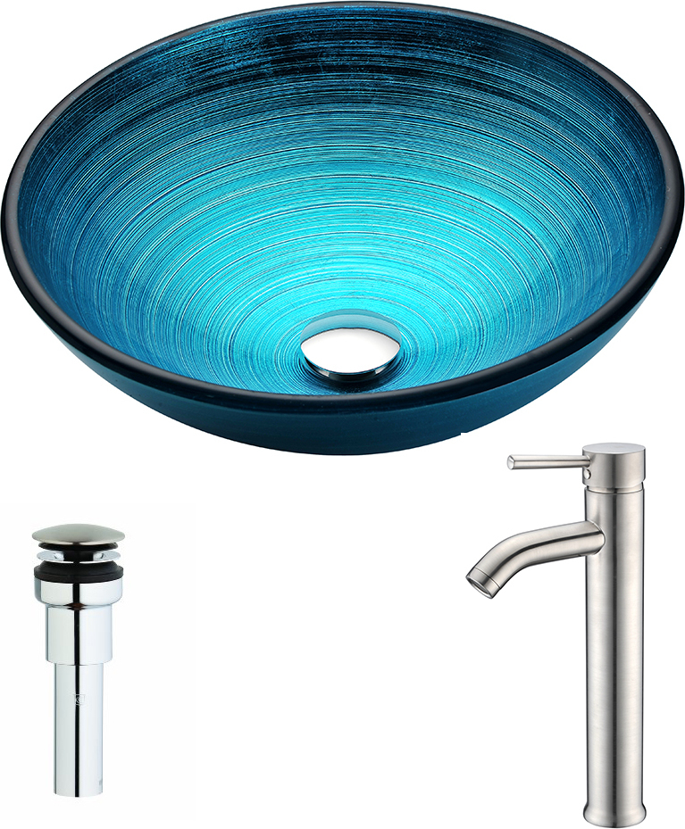 black vanity with bowl sink Anzzi BATHROOM - Sinks - Vessel - Tempered Glass Blue