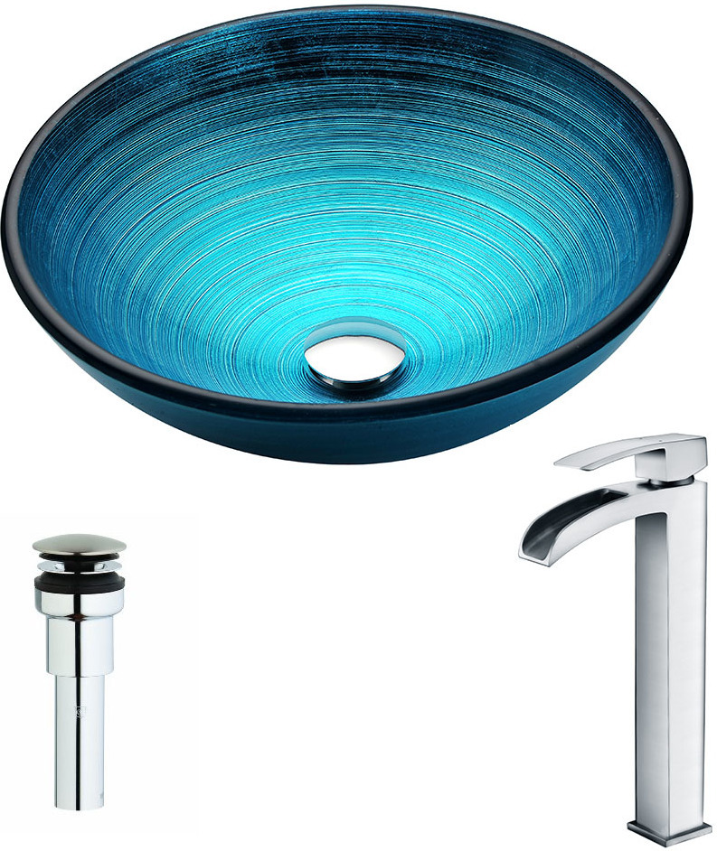 above vanity sink bowl Anzzi BATHROOM - Sinks - Vessel - Tempered Glass Blue