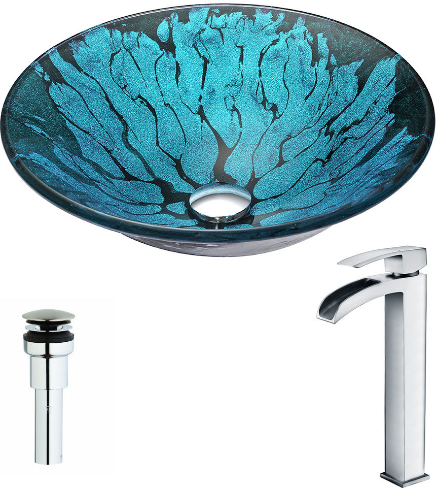 bathroom floating vanity with sink Anzzi BATHROOM - Sinks - Vessel - Tempered Glass Blue