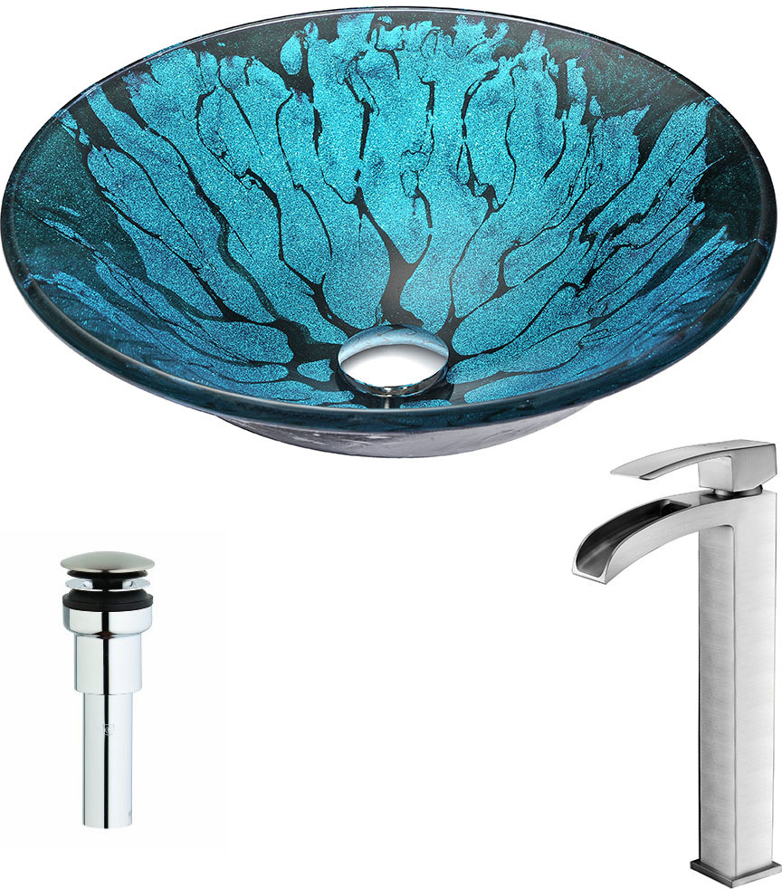 copper vessel bathroom sink Anzzi BATHROOM - Sinks - Vessel - Tempered Glass Blue
