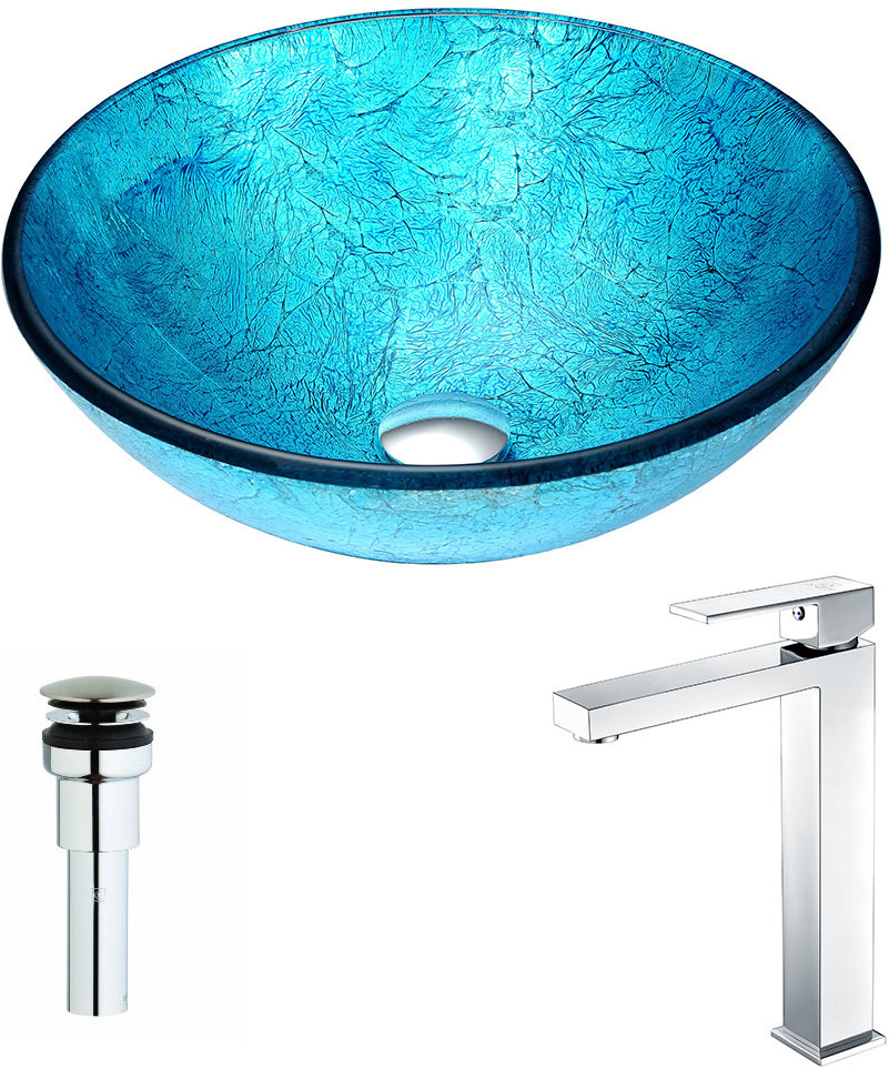 glass bathroom sink and counter Anzzi BATHROOM - Sinks - Vessel - Tempered Glass Blue