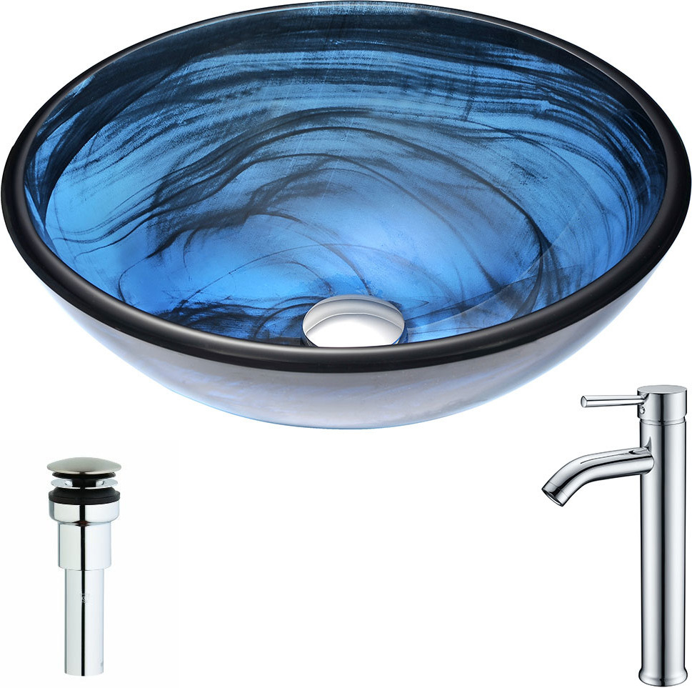 white bathroom vanity black hardware Anzzi BATHROOM - Sinks - Vessel - Tempered Glass Blue