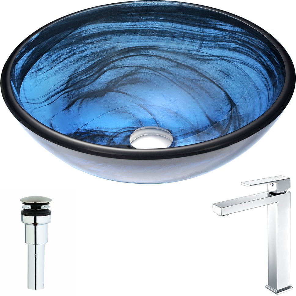 light blue bathroom vanity Anzzi BATHROOM - Sinks - Vessel - Tempered Glass Bathroom Vanity Sinks Blue