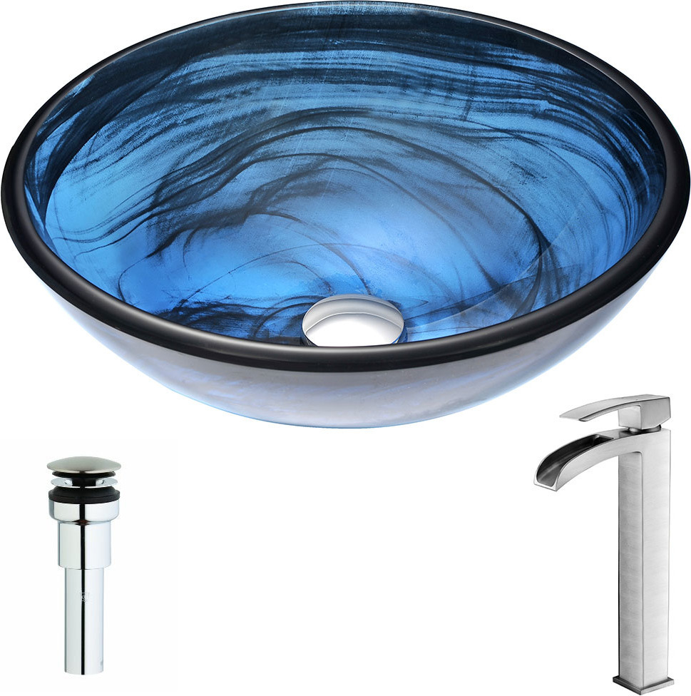 counter top for vanity Anzzi BATHROOM - Sinks - Vessel - Tempered Glass Bathroom Vanity Sinks Blue
