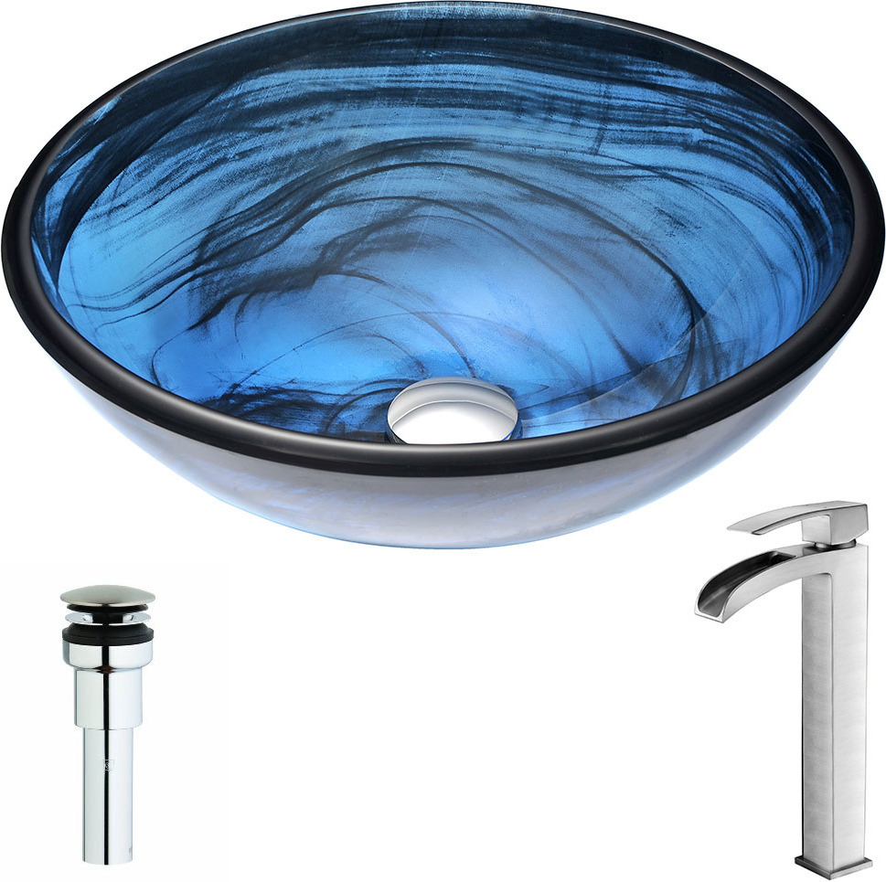 vanity basins and cabinets Anzzi BATHROOM - Sinks - Vessel - Tempered Glass Blue